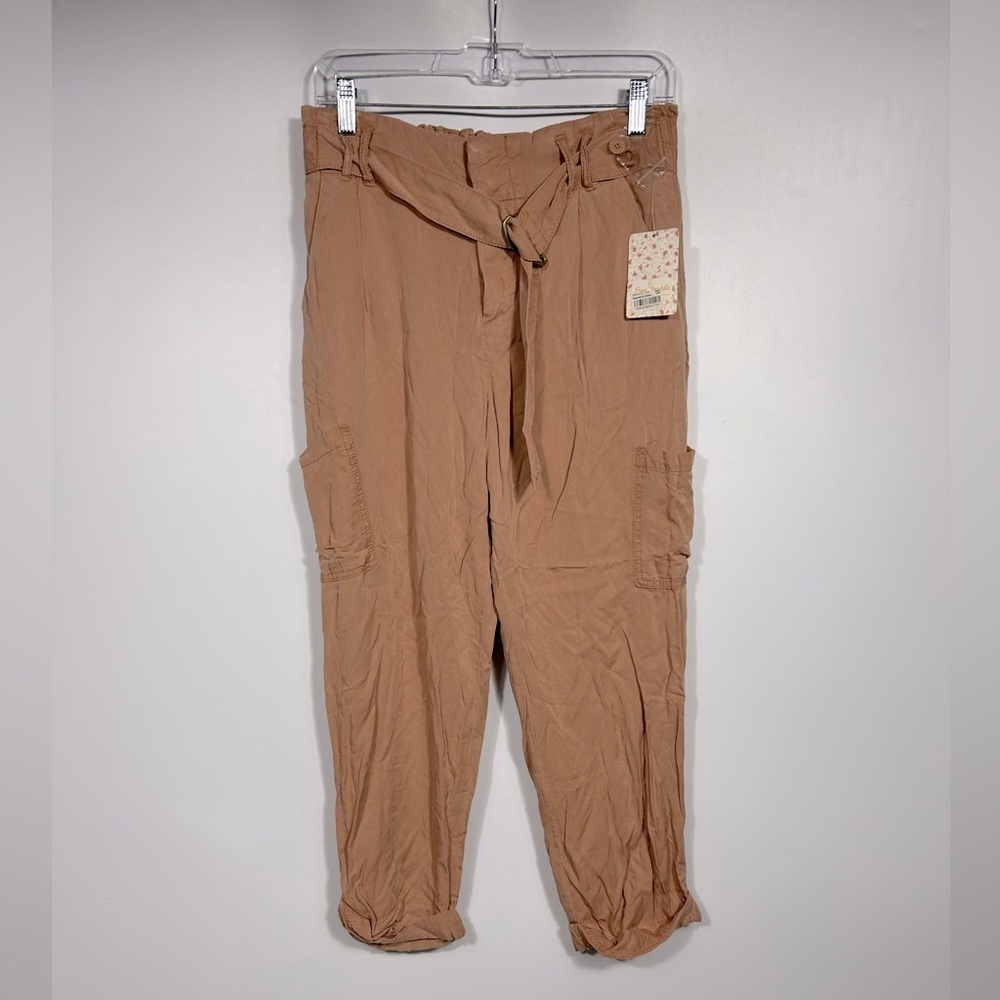 NEW Free People Paperbag Rolled Up Crop Cargo Pants Size 6 Peach